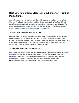 Best Cinematography Classes in Bhubaneswar