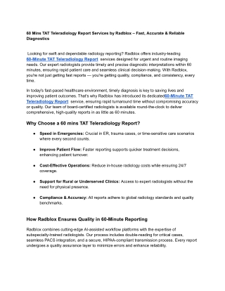 60 Mins TAT Teleradiology Report Services by Radblox – Fast, Accurate & Reliable Diagnostics