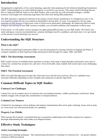 Unlocking Success: How to Approach Difficult Topics in Your SQE Studies