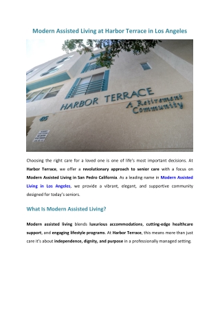 Modern Assisted Living at Harbor Terrace in Los Angeles