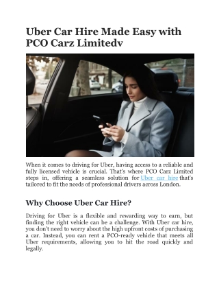 Affordable Uber Car Hire in London | PCO Carz