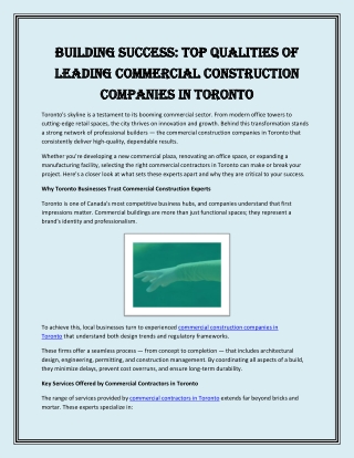 Building Success Top Qualities of Leading Commercial Construction Companies in Toronto