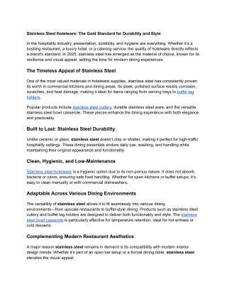 Stainless Steel Hotelware: The Gold Standard for Durability and Style