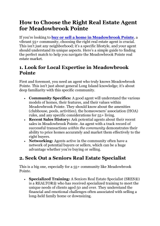 How to Choose the Right Real Estate Agent for Meadowbrook Pointe
