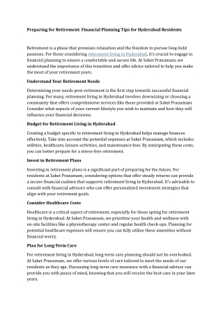 Preparing for Retirement Financial Planning Tips for Hyderabad Residents