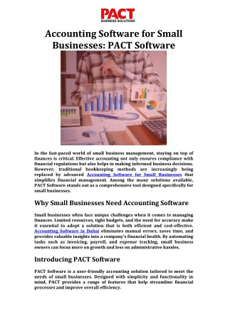 Accounting Software for Small Businesses PACT Software