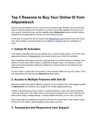Top 5 Reasons to Buy Your Online ID from Allpanelexch