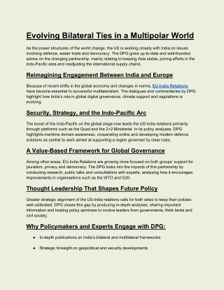 Evolving Bilateral Ties in a Multipolar World