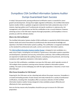 CISA Certified Information Systems Auditor Dumps: Reliable Study Material