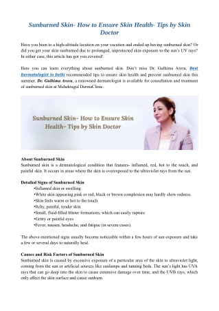 Sunburned Skin- How to Ensure Skin Health- Tips by Skin Doctor