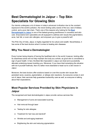 Best Dermatologist in Jaipur – Top Skin Specialists for Glowing Skin