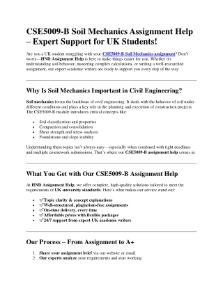 CSE5009-B Soil Mechanics Assignment Help – Expert Support for UK Students!