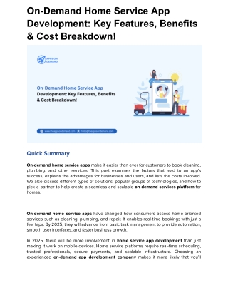 On-Demand Home Service App Development: Key Features, Benefits & Cost Breakdown!