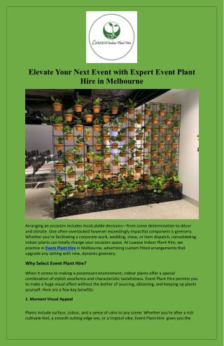 Elevate Your Next Event with Expert Event Plant Hire in Melbourne