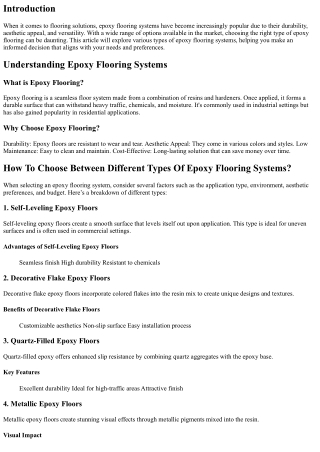 How To Choose Between Different Types Of epoxy flooring Systems?