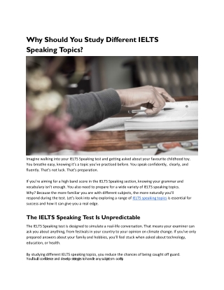 Why Should You Study Different IELTS Speaking Topics