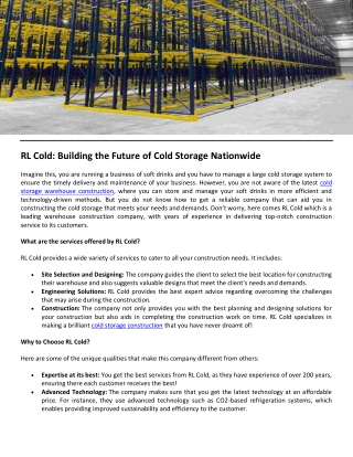 RL Cold: Building the Future of Cold Storage Nationwide