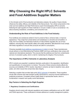 Why Choosing the Right HPLC Solvents and Food Additives Supplier Matters