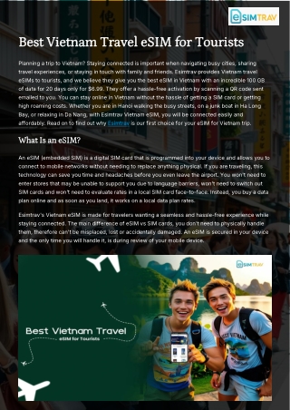 Best Vietnam Travel eSIM for Tourists  Esimtrav