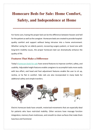Homecare Beds for Sale Home Comfort, Safety, and Independence at Home