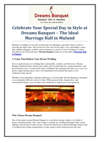 Elegant Marriage Hall in Mulund – Celebrate with Dreams Banquet