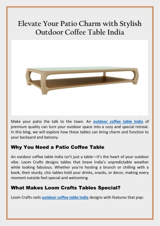 Elevate Your Patio Charm with Stylish Outdoor Coffee Table India