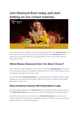 Join Diamond Exch today and start betting on live cricket matches