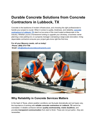 Durable Concrete Solutions from Concrete Contractors in Lubbock, TX