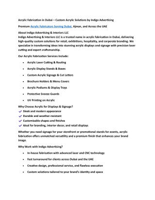 Acrylic Fabrication in Dubai