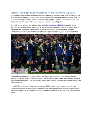 Tactical Trials Begin as Japan Gears Up for the FIFA World Cup 2026