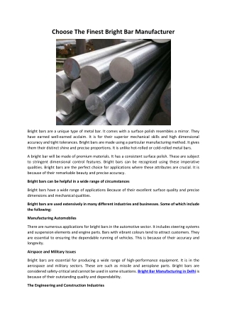 Choose The Finest Bright Bar Manufacturer
