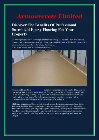 Discover The Benefits Of Professional Sureshield Epoxy Flooring For Your Property
