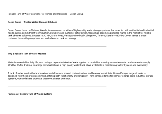 Durable & Efficient Tank of Water Solutions | Ocean Group Thrissur