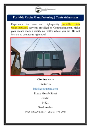 Portable Cabin Manufacturing | Contrateksa.com