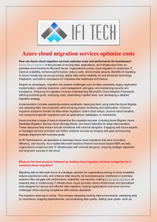 Azure cloud migration services optimize costs