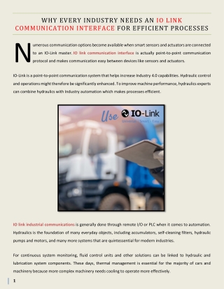 Why Every Industry Needs an IO Link Communication Interface for Efficient Processes