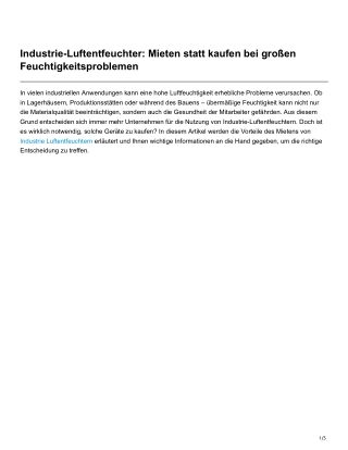 -Industrie-Luftentfeuchter Mieten statt kaufen bei großen Feuchtigkeitsproblemen