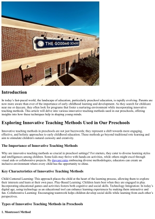 “Exploring Innovative Teaching Methods Used in Our Preschools”