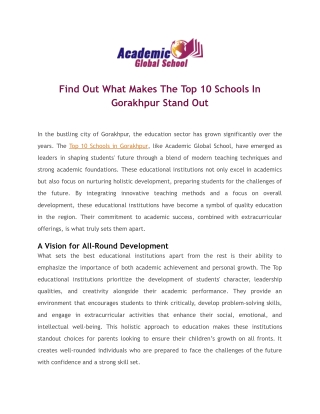 Find Out What Makes The Top 10 Schools In Gorakhpur Stand Out