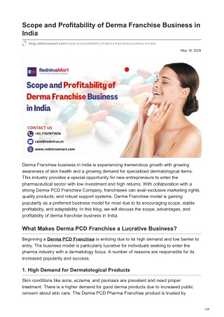 Scope and Profitability of Derma Franchise Business in India