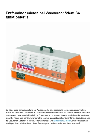 Entfeuchter mieten bei Wasserschäden So funktioniert’s