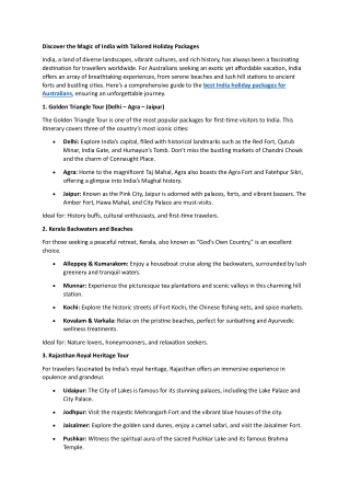 Best India Holiday Packages for Australians