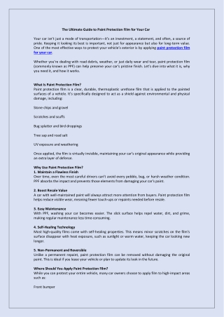 The Ultimate Guide to Paint Protection Film for Your Car