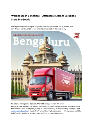 Warehouse in Bangalore – Affordable Storage Solutions _ Store My Goods.docx