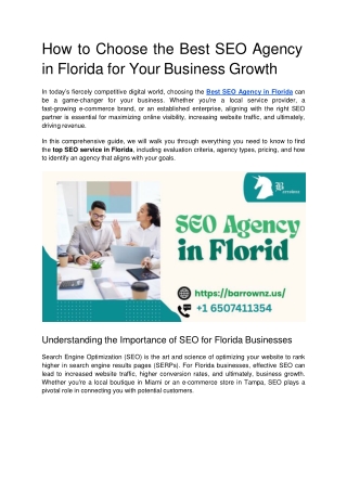 How to Choose the Best SEO Agency in Florida for Your Business Growth