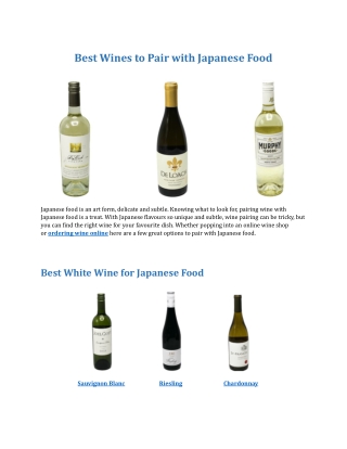 Best Wines to pair with Japanese Food