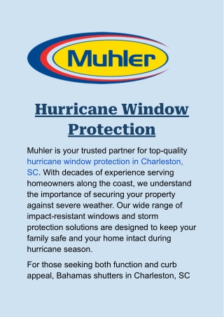 Hurricane Window Protection in Charleston, SC: Secure Your Home with Muhler
