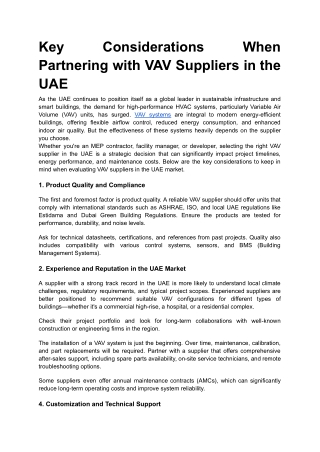 Key Considerations When Partnering with VAV Suppliers in the UAE