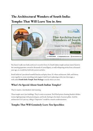 The Architectural Wonders of South India: Temples That Will Leave You in Awe