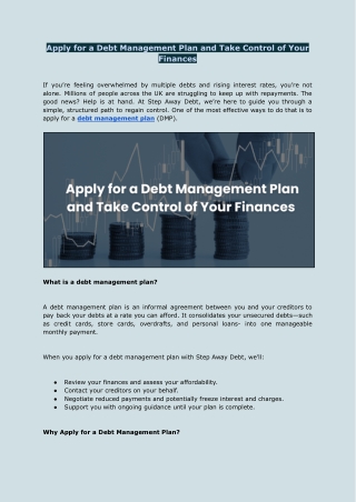 Apply for a DMP Today | Step Away, Take Control